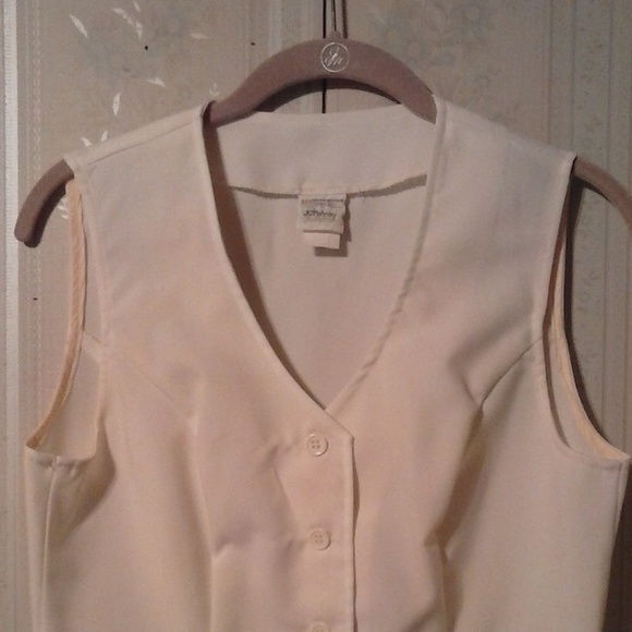 *JCPENNEY WOMENS WHITE V NECK TAILORED VEST - Picture 1 of 7